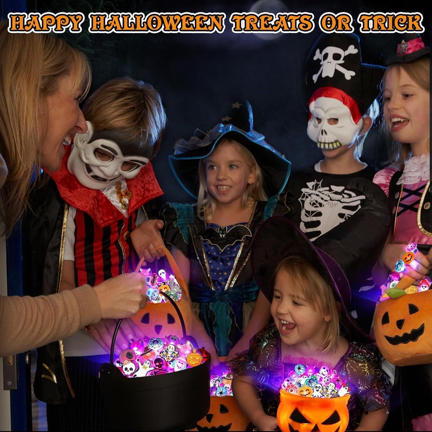 Halloween Treats 50Pcs LED Ring Light Up Rings Glow in The Dark Halloween Party Favors for Kid LED Flash Rings Non Candy Gift Bag Fillers VNP