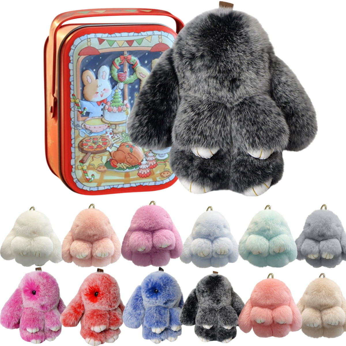 Bunny LuLu Handmade Soft Bunny PomPom Keychain with Designed Tin Box β Adorable Charm for Bags, Phones, and Keys in 14 Colors Hot Pink VNP