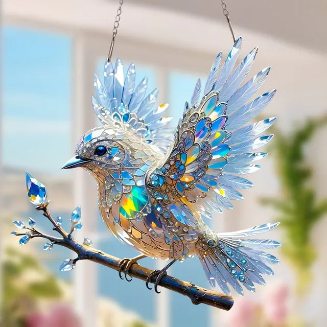 🐦BUY 1 GET 1 FREE✨Acrylic Sky Bluebird 2D Stained Art Ornament (8 inches)🐦LHT🐦