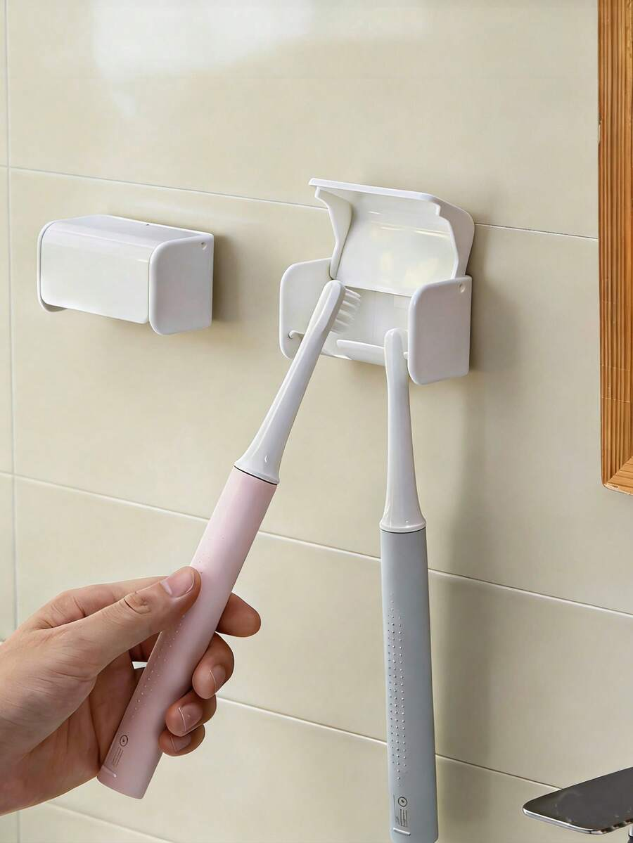 1pc No-Drill Wall-Mounted Toothbrush Holder With Cover