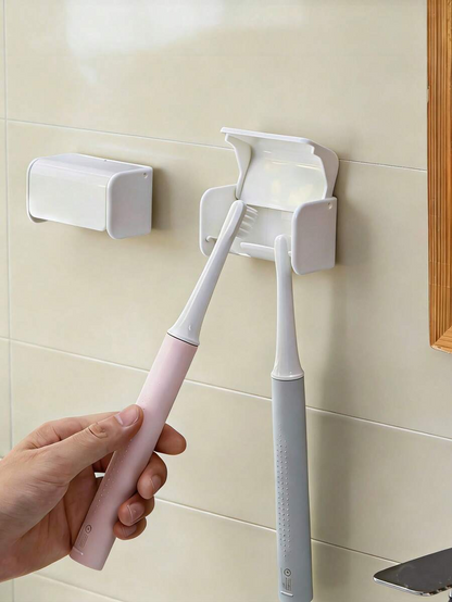 1pc No-Drill Wall-Mounted Toothbrush Holder With Cover