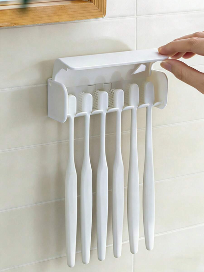 1pc No-Drill Wall-Mounted Toothbrush Holder With Cover