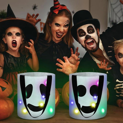 3 Pcs Halloween Candy Bucket with LED Lights – Reusable Pumpkin Trick or Treat Bags | Tote Bags for Students Adults | Night Light Decor for Home Garden Party Favors VNP