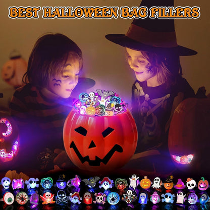 Halloween Treats 50Pcs LED Ring Light Up Rings Glow in The Dark Halloween Party Favors for Kid LED Flash Rings Non Candy Gift Bag Fillers VNP