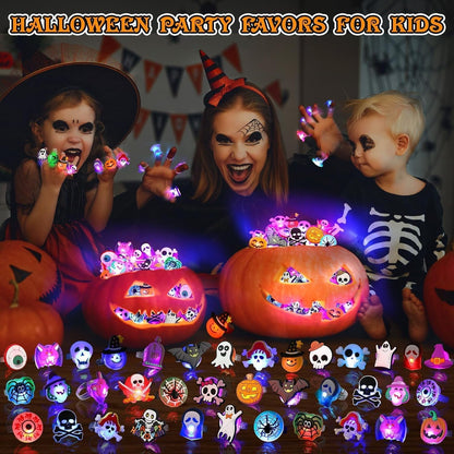 Halloween Treats 50Pcs LED Ring Light Up Rings Glow in The Dark Halloween Party Favors for Kid LED Flash Rings Non Candy Gift Bag Fillers VNP