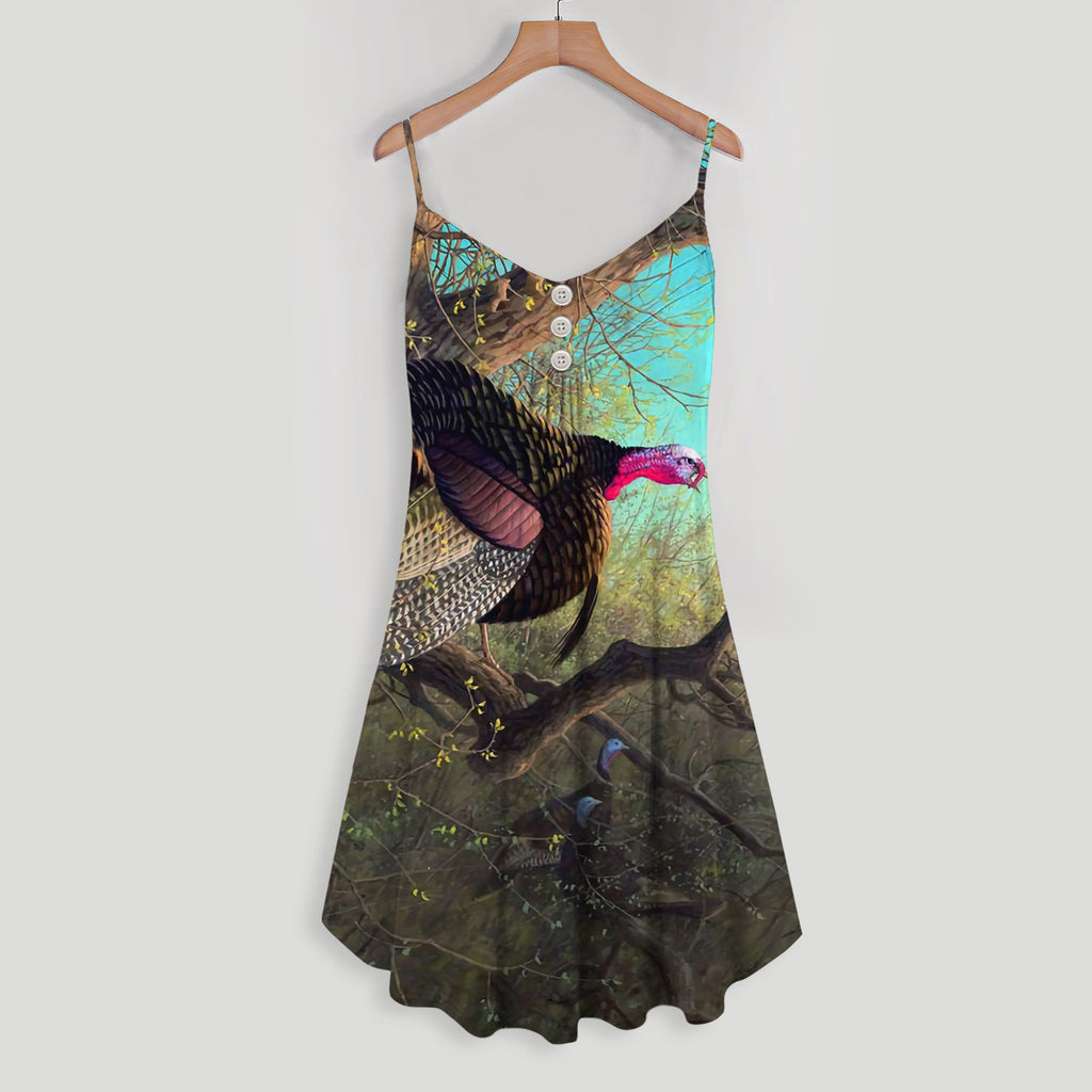 Turkey Hunting Spaghetti Strap Summer Dress | Sleeveless V Neck Mini Dress | Sundress