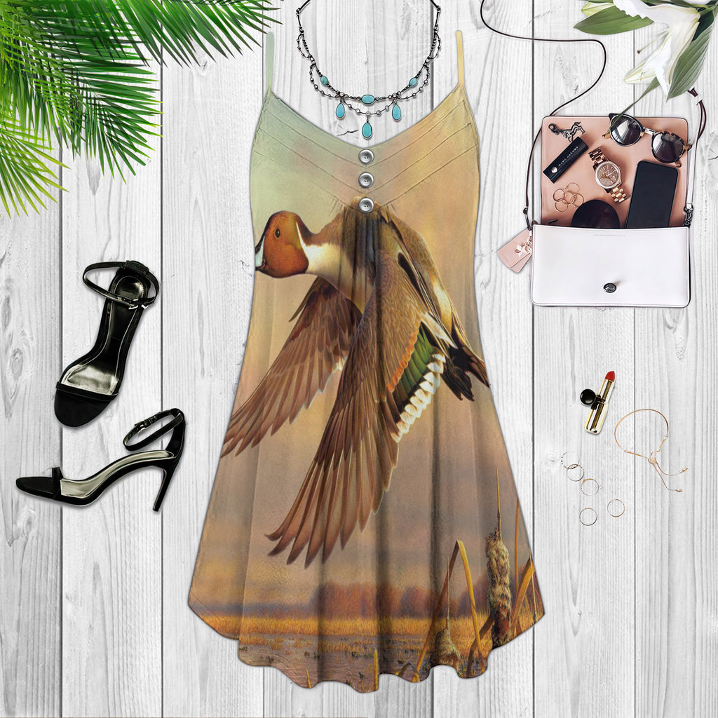Duck Hunting Spaghetti Strap Summer Dress | Sleeveless V Neck Mini Dress | Sundress