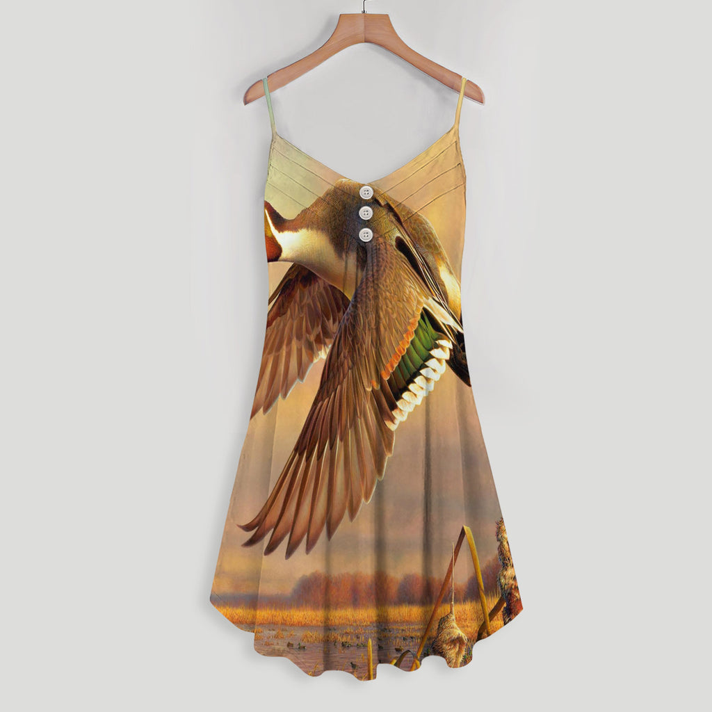 Duck Hunting Spaghetti Strap Summer Dress | Sleeveless V Neck Mini Dress | Sundress
