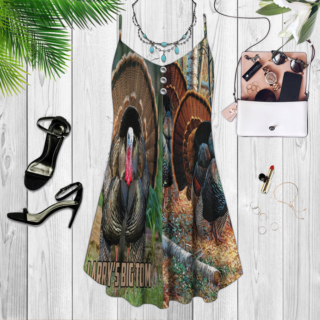 Turkey Hunting Spaghetti Strap Summer Dress | Sleeveless V Neck Mini Dress | Sundress