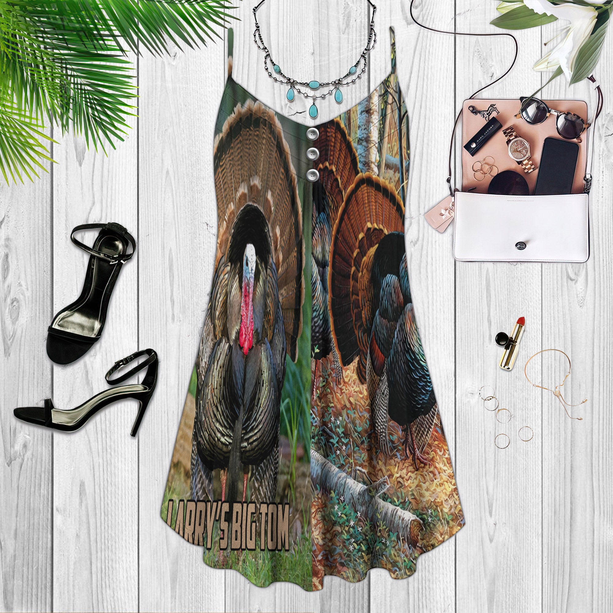 Turkey Hunting Spaghetti Strap Summer Dress | Sleeveless V Neck Mini Dress | Sundress