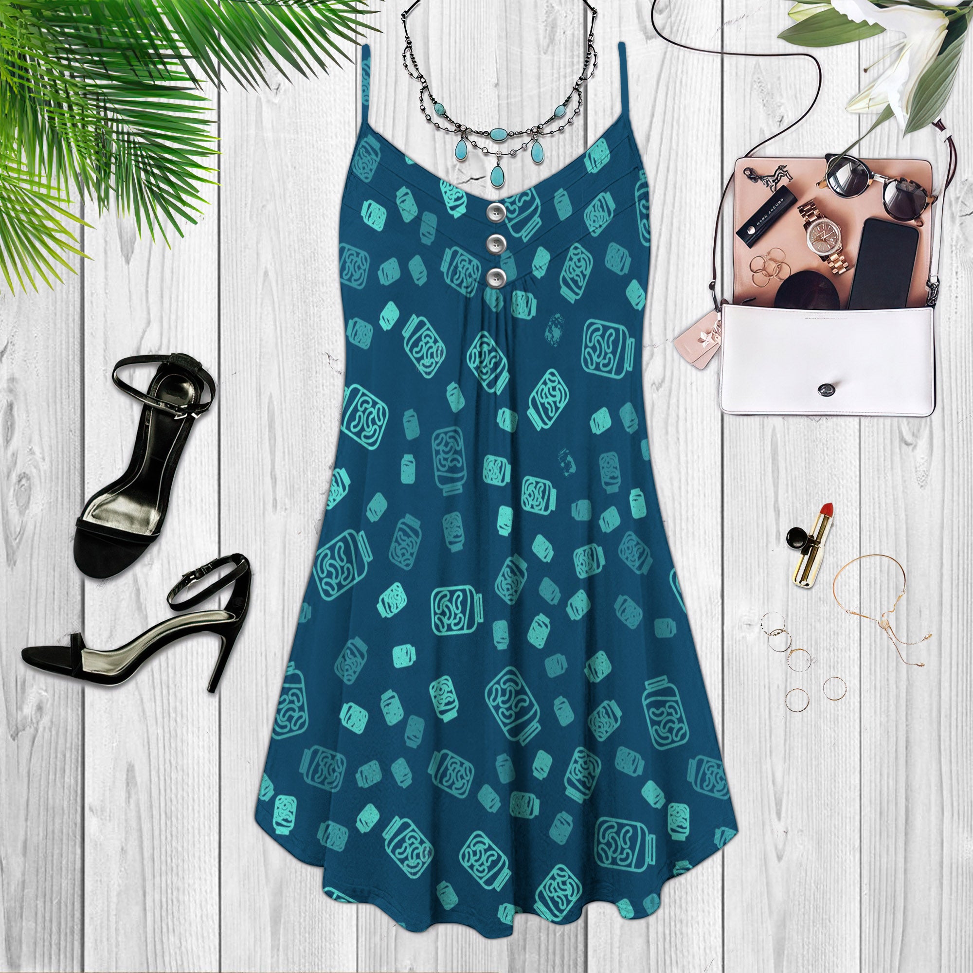 Archery Green Line Target Spaghetti Strap Summer Dress | Sleeveless V Neck Mini Dress | Sundress