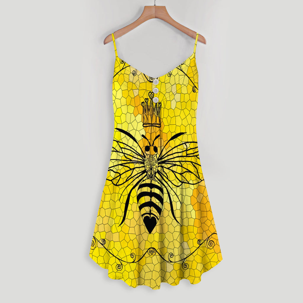 Bee Spaghetti Strap Summer Dress | Women Sleeveless V Neck Mini Dress