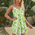 Green Lime Lemon Spaghetti Strap Summer Dress | Sleeveless V Neck Mini Dress | Sundress