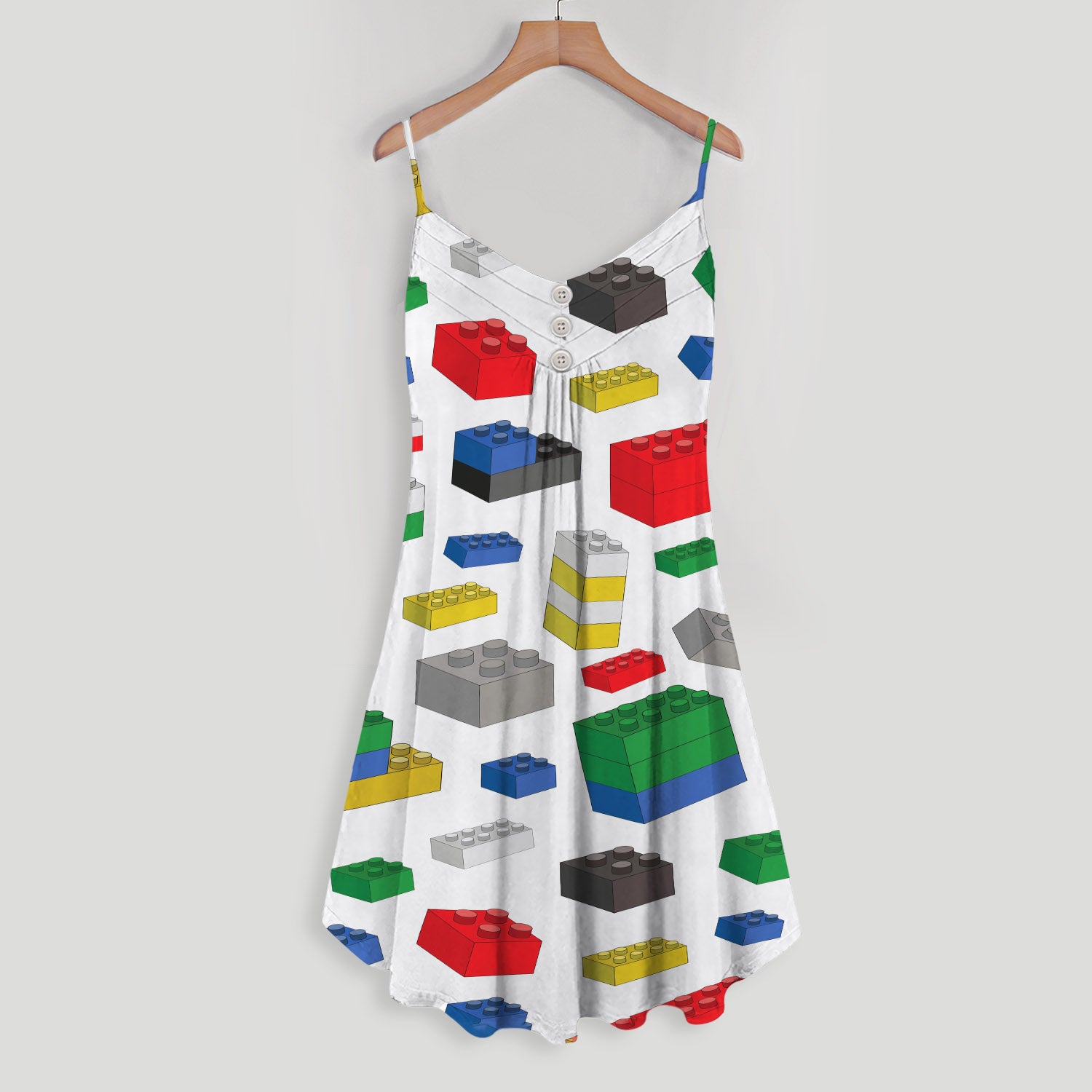 Colorful Lego Butterflyilding Block Spaghetti Strap Summer Dress | Sleeveless V Neck Mini Dress | Sundress