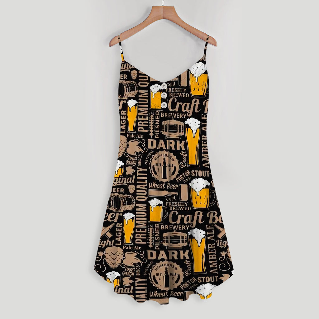 Craft Beer Spaghetti Strap Summer Dress | Sleeveless V Neck Mini Dress | Sundress