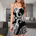 Black Elephant Mandala Area Spaghetti Strap Summer Dress | Sleeveless V Neck Mini Dress | Sundress
