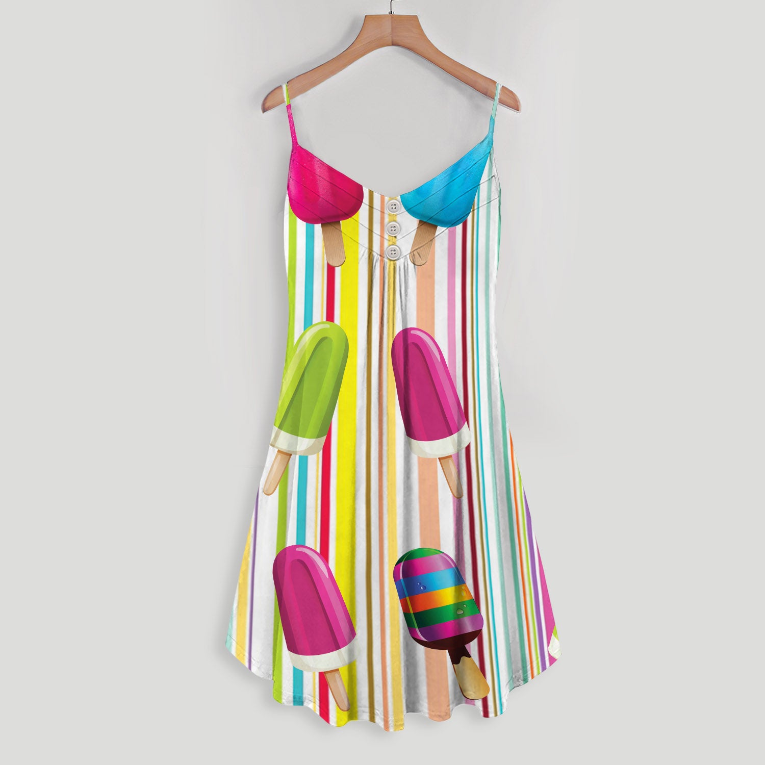 Colorful Ice Cream Spaghetti Strap Summer Dress | Women Sleeveless V Neck Mini Dress