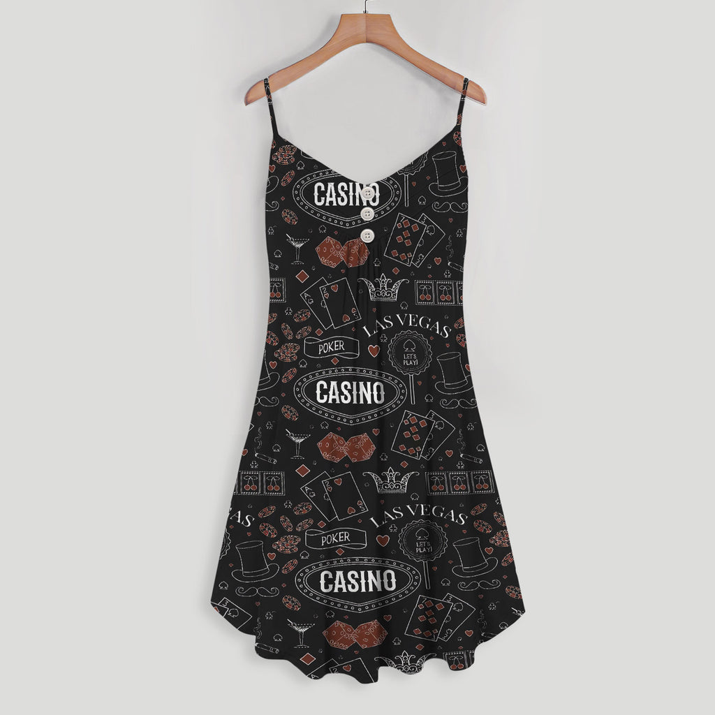 Casino Pattern Print Design Area Spaghetti Strap Summer Dress | Women Sleeveless V Neck Mini Dress