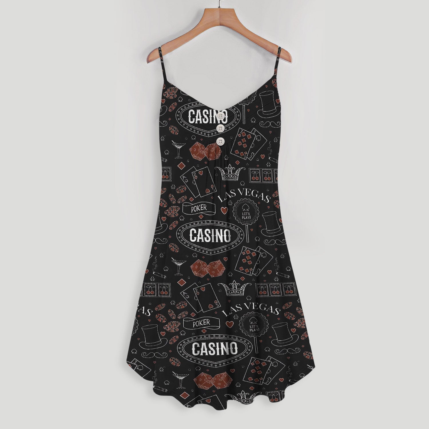 Casino Pattern Print Design Area Spaghetti Strap Summer Dress | Women Sleeveless V Neck Mini Dress