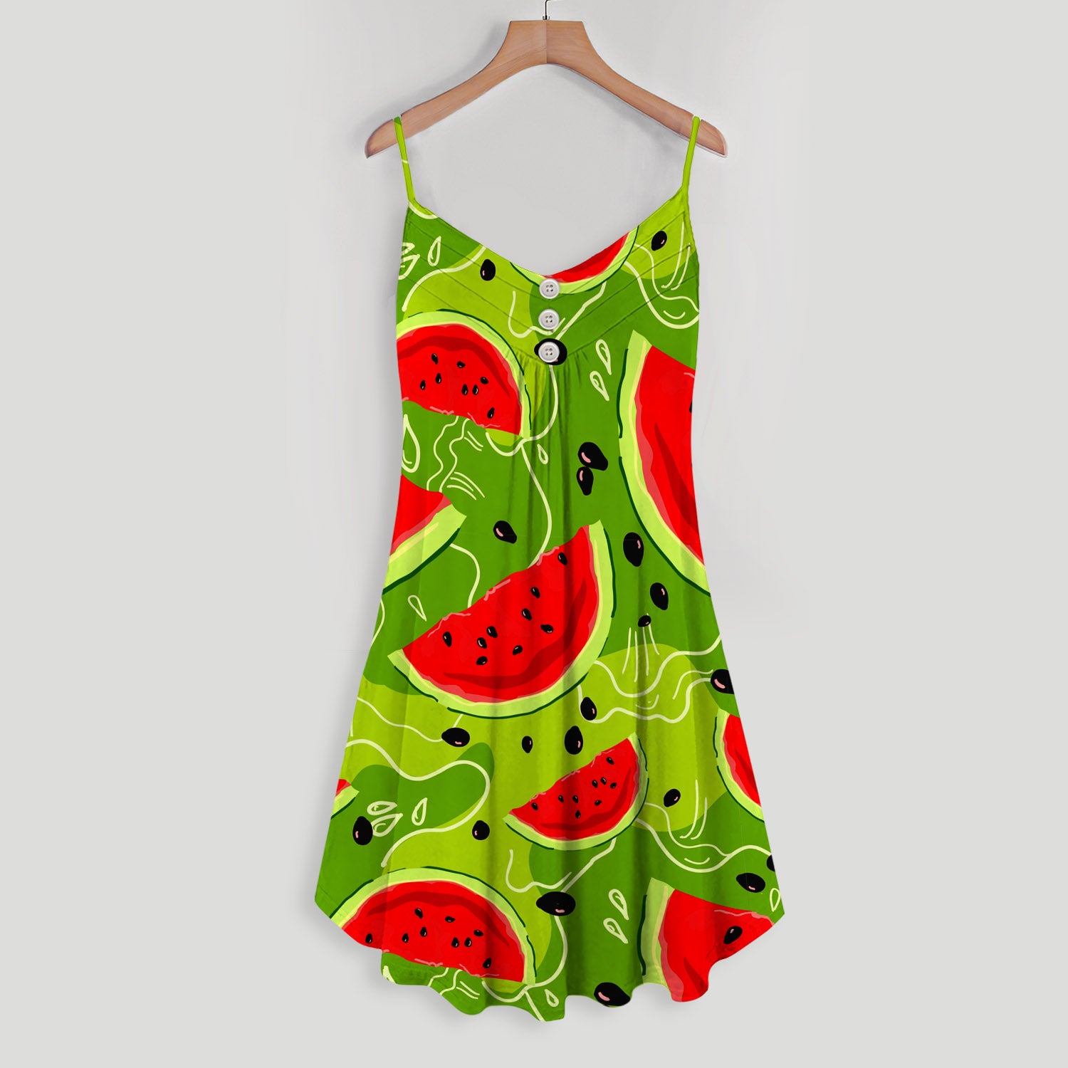 Yummy Watermelon Pieces Spaghetti Strap Summer Dress | Sleeveless V Neck Mini Dress | Sundress
