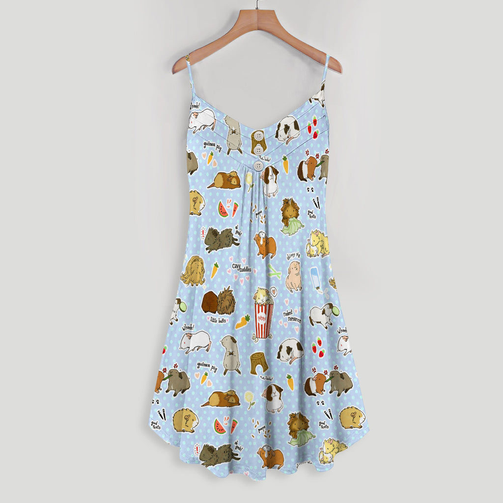 Guinea Pig Happy Seamless Spaghetti Strap Summer Dress | Sleeveless V Neck Mini Dress | Sundress