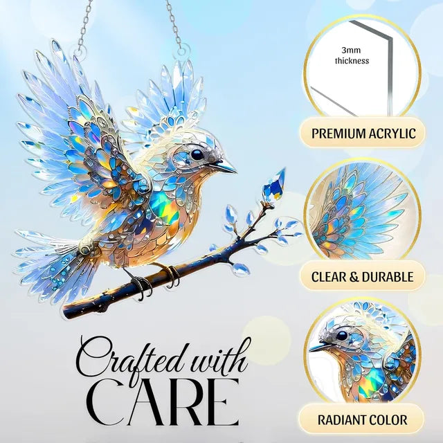 🐦BUY 1 GET 1 FREE✨Acrylic Sky Bluebird 2D Stained Art Ornament (8 inches)🐦LHT🐦