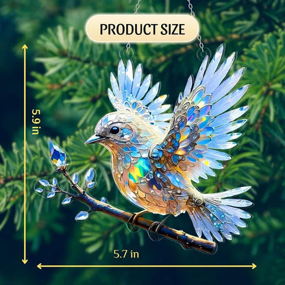 🐦BUY 1 GET 1 FREE✨Acrylic Sky Bluebird 2D Stained Art Ornament (8 inches)🐦LHT🐦