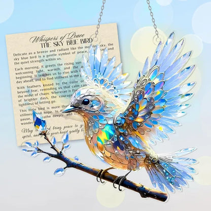 🐦BUY 1 GET 1 FREE✨Acrylic Sky Bluebird 2D Stained Art Ornament (8 inches)🐦LHT🐦